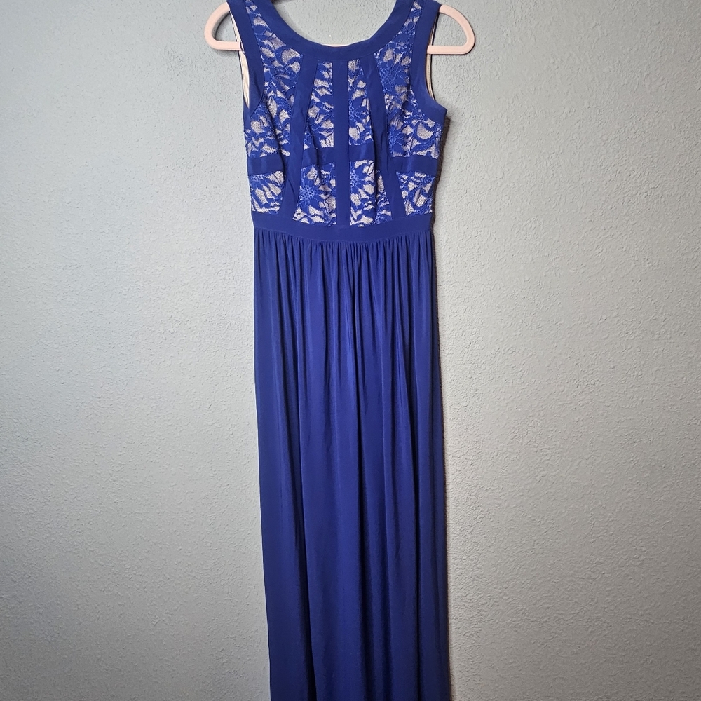 Morgan & Co Dress Womens‎ Sz 3 / 4 Sleeveless Maxi Blue Lace Bridesmaid Bridal